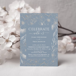 Dusty Blue Silver Wedding Reception Invitation