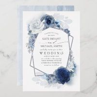 Dusty Blue Silver White Floral Botanical Wedding