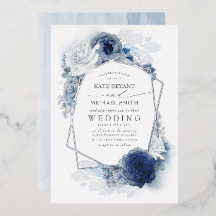 Dusty Blue Silver White Floral Botanical Wedding