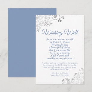 Dusty Blue Silver White Wedding Wishing Well Poem Enclosure Card