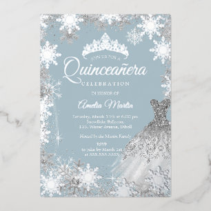 Dusty Blue Silver Winter Snowflake Quinceanera