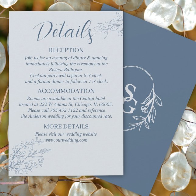 Dusty Blue Simple Boho Floral Wedding Details Enclosure Card (Creator Uploaded)