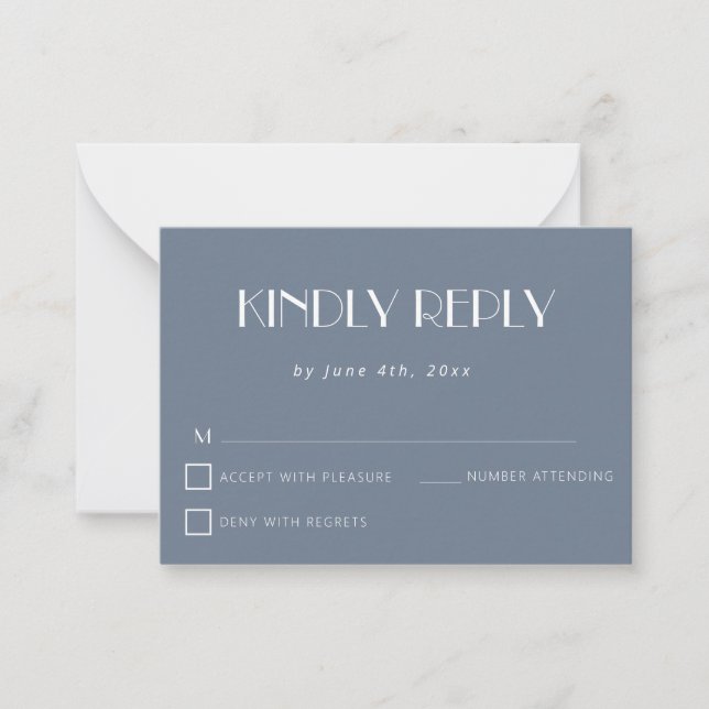 Dusty Blue Simple Budget Wedding RSVP Card (Front)