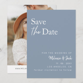 Dusty Blue Simple Calligraphy Photo Save The Date