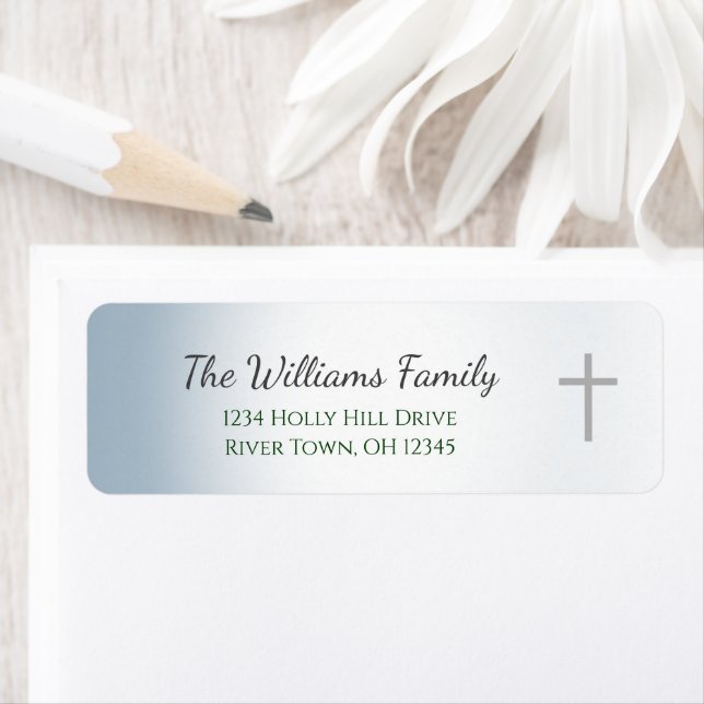 Dusty Blue Simple Christian Cross Return Address Label (Insitu)