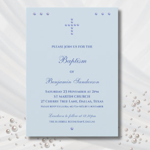 Dusty Blue Simple Cross Christian Baptism Invitation