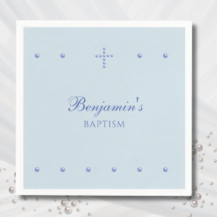 Dusty Blue Simple Cross Christian Baptism Napkin