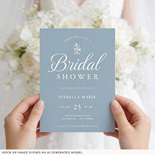 Dusty Blue Simple Elegant Bridal Shower Invitation