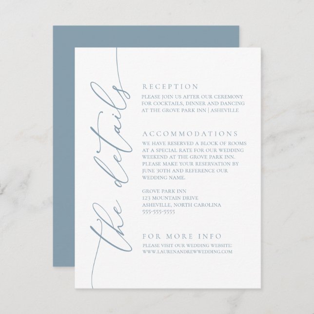 Dusty Blue Simple Elegant Wedding 2 Enclosure Card (Front/Back)