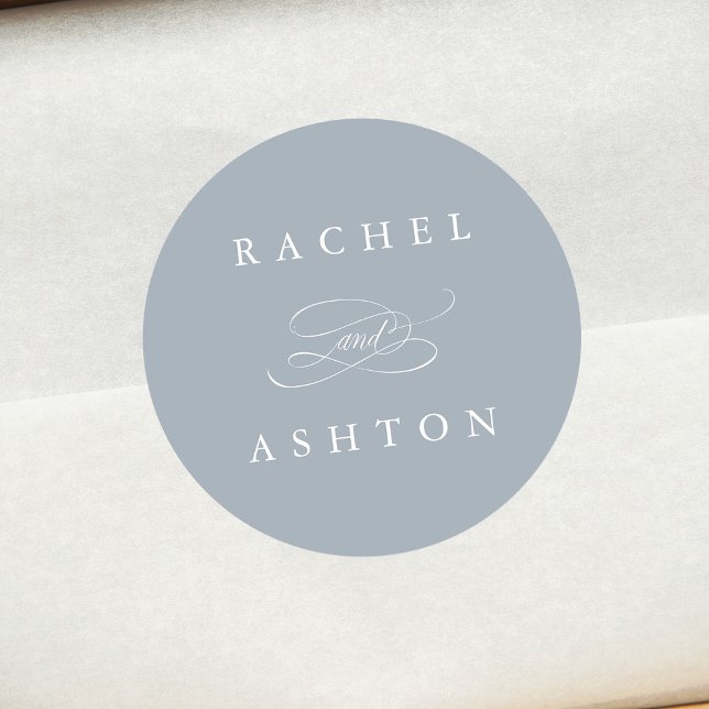 Dusty Blue Simple Elegant Wedding  Classic Round Sticker (Creator Uploaded)