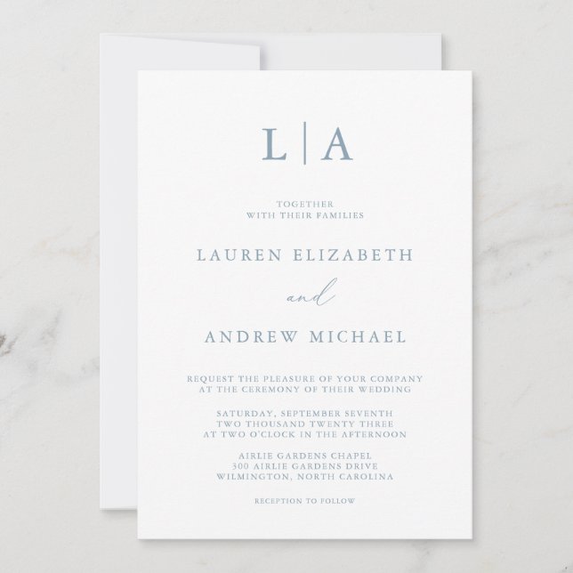 Dusty Blue Simple Elegant Wedding Invitation (Front)