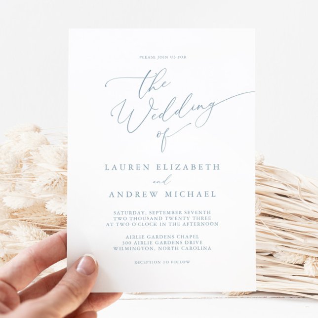 Dusty Blue Simple Elegant Wedding Invitation (Creator Uploaded)