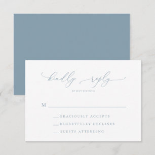 Dusty Blue Simple Elegant Wedding RSVP Card