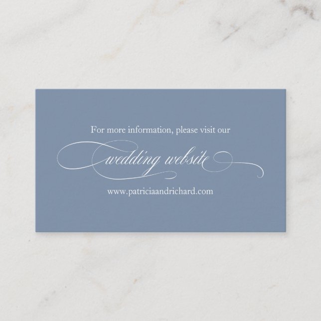 Dusty Blue Simple Elegant Wedding Wedding Website Business Card (Front)