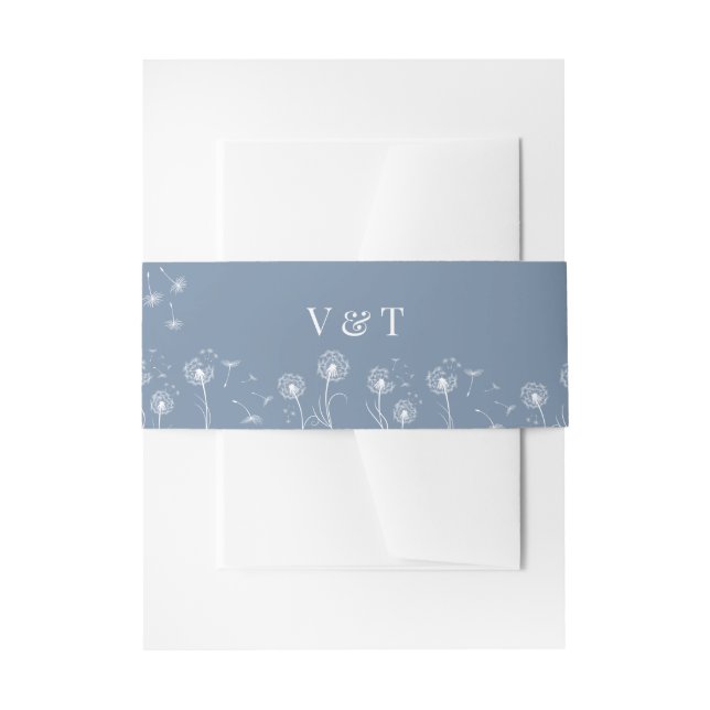 Dusty Blue Simple Floral Wedding Invitation Belly Band (Front Example)