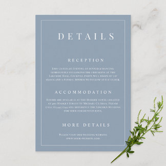 Dusty Blue Simple Formal Wedding Details  Enclosure Card