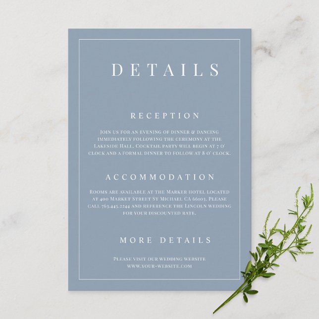 Dusty Blue Simple Formal Wedding Details  Enclosure Card (Creator Uploaded)