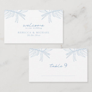 Dusty Blue Simple Hand Drawn Botanical Flat Place Card