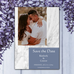 Dusty Blue Simple Marbled Photo Save The Date
