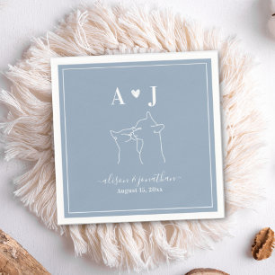 Dusty Blue Simple Minimalist Cat Monogram Wedding Napkin