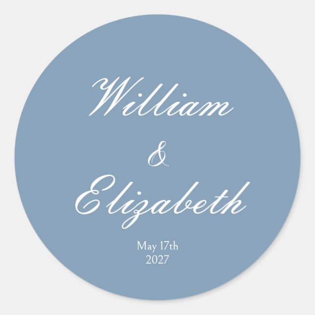 Dusty Blue Simple Minimalistic Wedding Sticker (Front)