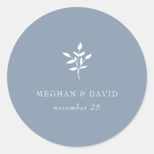 Dusty Blue Simple Modern Botanical Wedding Classic Round Sticker