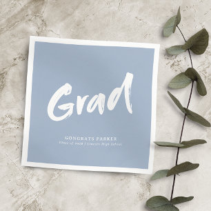 Dusty Blue Simple Modern Brush Script Graduation Napkin