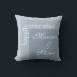 Dusty Blue Simple Modern Chic Script Wedding Throw Cushion<br><div class="desc">Simple modern chic script wedding throw pillow suite for brides who are adorning their ceremonies in dusty blue. All set on modern white font with initials on the side.</div>