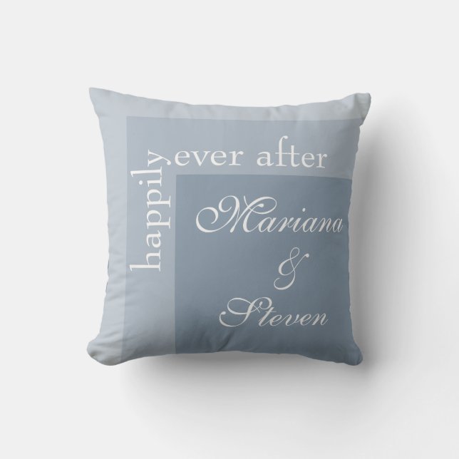 Dusty Blue Simple Modern Chic Script Wedding Throw Cushion (Front)