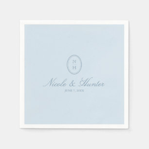 Dusty Blue Simple Monogram Wedding Crest  Napkin