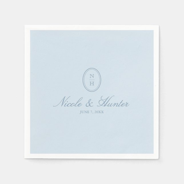 Dusty Blue Simple Monogram Wedding Crest  Napkin (Front)
