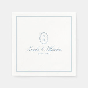 Dusty Blue Simple Monogram Wedding Crest Napkin