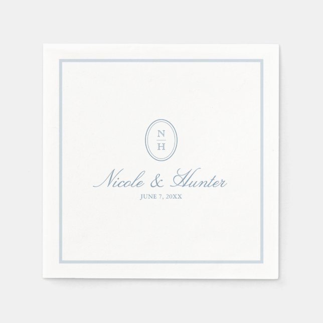 Dusty Blue Simple Monogram Wedding Crest  Napkin (Front)