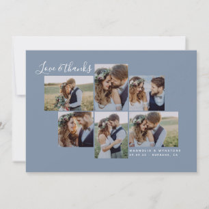 Dusty Blue Simple Photo Collage Wedding  Thank You Card
