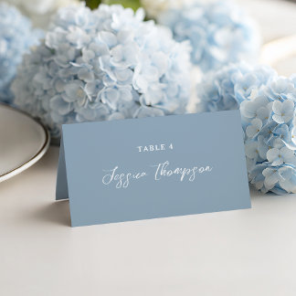 Dusty Blue Simple Script Elegant Wedding Place Card