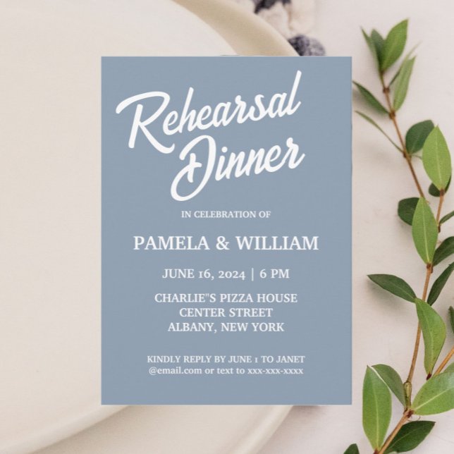 Dusty Blue Simple Style Wedding Rehearsal Dinner Invitation (In Situ Wedding)