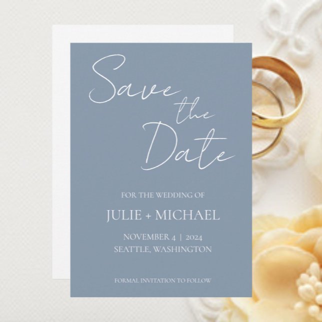 Dusty Blue Simple Style Wedding Save The Date (In Situ Wedding)