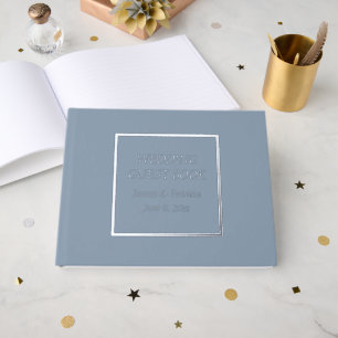 Dusty Blue Simple Stylised Lettering Wedding Guest Book