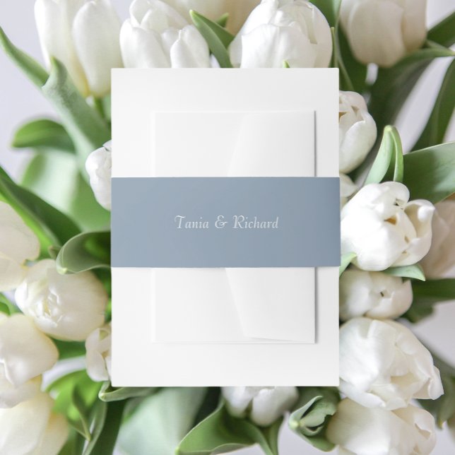 Dusty Blue Simple Stylised Name Wedding Invitation Belly Band (In Situ Wedding)