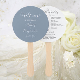 Dusty Blue Simple Wedding Ceremony Program Hand Fan