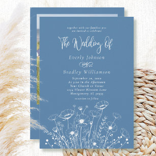 Dusty Blue Simple Wildflower Floral Photo Wedding Invitation
