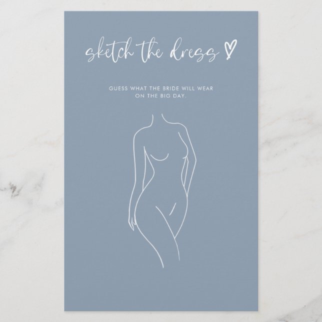 Dusty Blue Sketch The Dress Bridal Shower Game (Front)