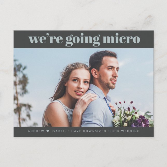 Dusty Blue & Slate | Downsized Micro Wedding Photo Postcard (Front)