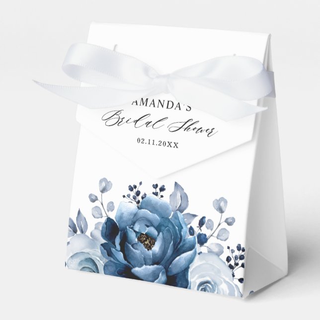 Dusty Blue Slate Navy Botanica Bridal Shower       Favour Box (Front Side)