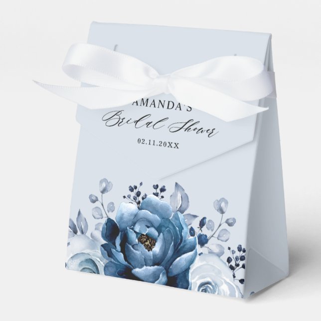 Dusty Blue Slate Navy Botanical Bridal Shower Favour Box (Front Side)