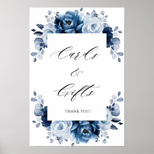 Dusty Blue Slate Navy Botanical Cards & Gifts Poster