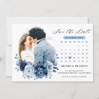Dusty Blue Slate Navy Botanical Photo Calendar