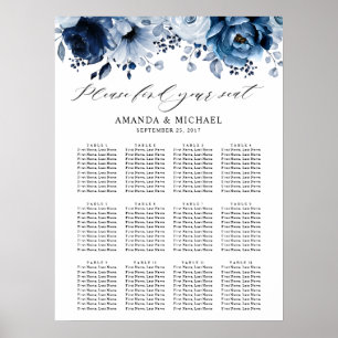 Dusty Blue Slate Navy Botanical Seating chart