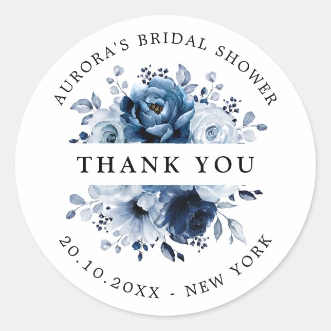 Dusty Blue Slate Navy Bridal Shower Thank you Classic Round Sticker (Front)