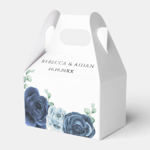 Dusty Blue Slate Navy Floral Botanical  Favour Box